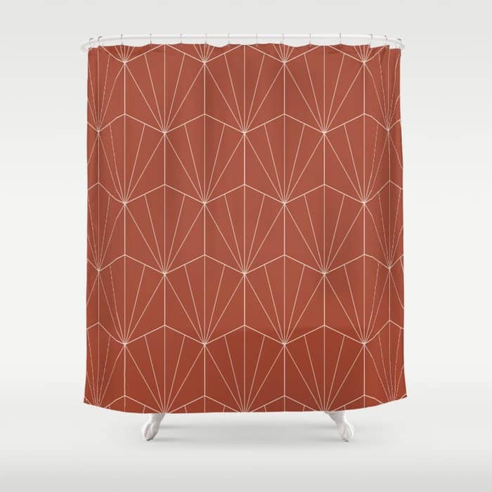 Gisela Geometric Line Art - Pomegranate Red Shower Curtain