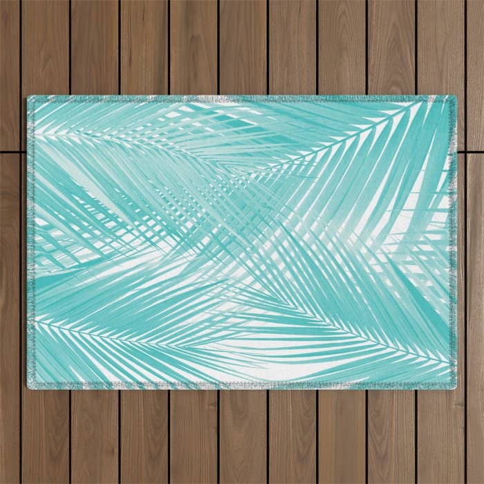 Soft Turquoise Palm Leaves Dream - Cali Summer Vibes #3 #Tropical #Decor #Art Outdoor Rug