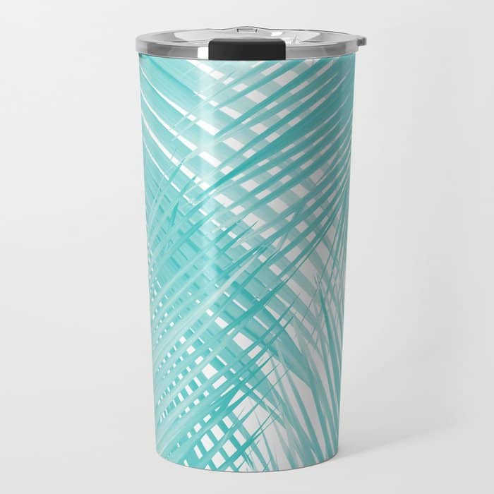 Soft Turquoise Palm Leaves Dream - Cali Summer Vibes #3 #Tropical #Decor #Art Travel Mug