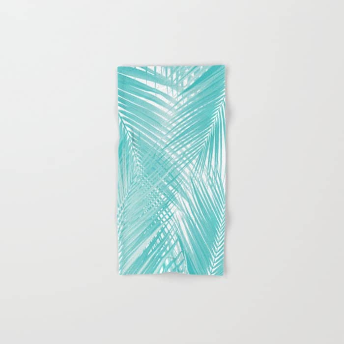 Soft Turquoise Palm Leaves Dream - Cali Summer Vibes #3 #Tropical #Decor #Art Bath Towel