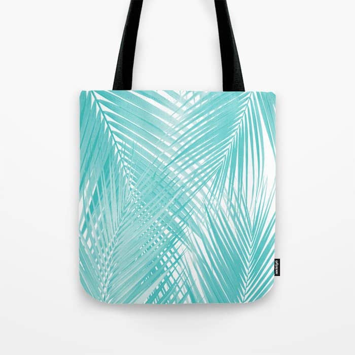 Soft Turquoise Palm Leaves Dream - Cali Summer Vibes #3 #Tropical #Decor #Art Tote Bag