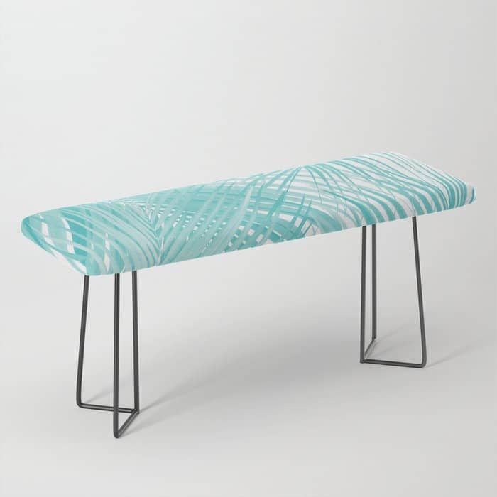Soft Turquoise Palm Leaves Dream - Cali Summer Vibes #3 #Tropical #Decor #Art Bench