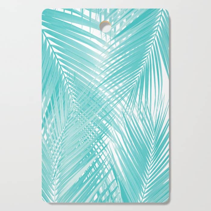 Soft Turquoise Palm Leaves Dream - Cali Summer Vibes #3 #Tropical #Decor #Art Cutting Board