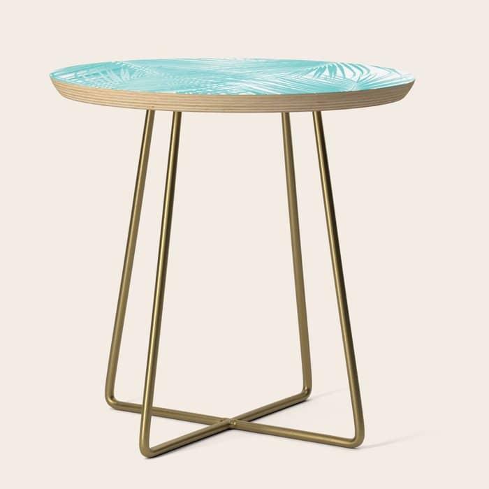 Soft Turquoise Palm Leaves Dream - Cali Summer Vibes #3 #Tropical #Decor #Art Side Table