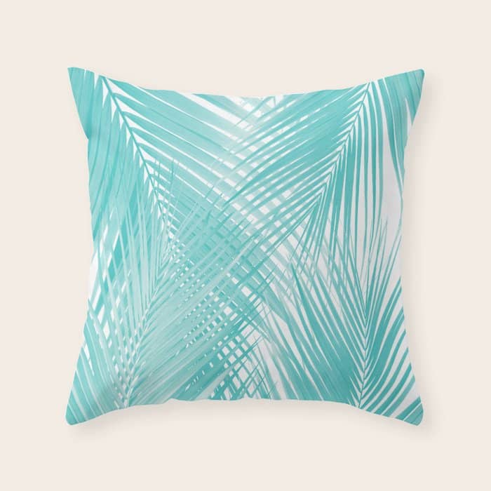 Soft Turquoise Palm Leaves Dream - Cali Summer Vibes #3 #Tropical #Decor #Art Throw Pillow