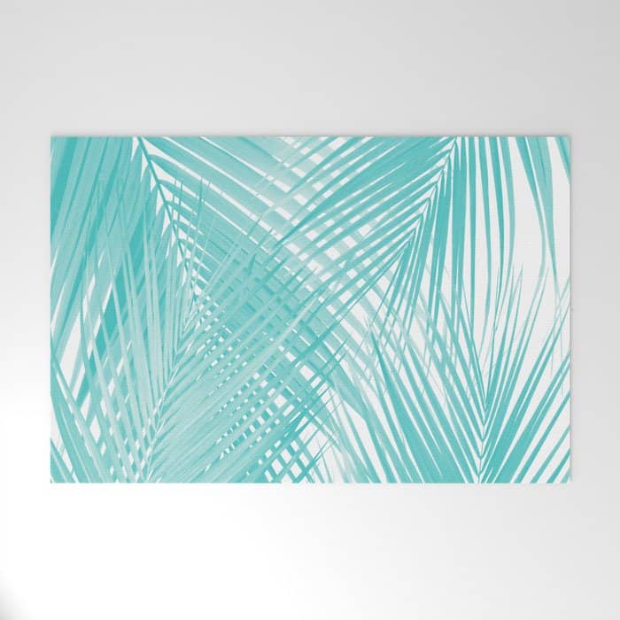 Soft Turquoise Palm Leaves Dream - Cali Summer Vibes #3 #Tropical #Decor #Art Welcome Mat