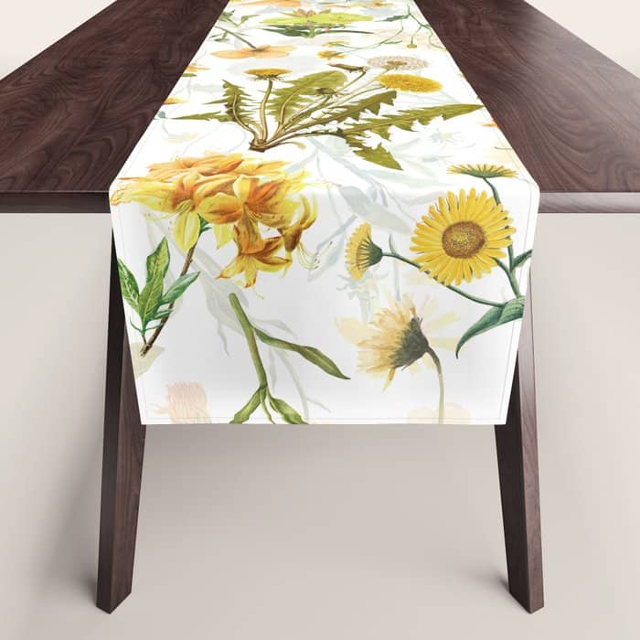 Scandinavian Yellow Wildflowers Botanical Summer Meadow Table Runner