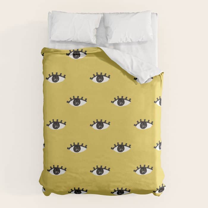 Inky Textured Eye Pattern - Olive Oil Duvet Cover
