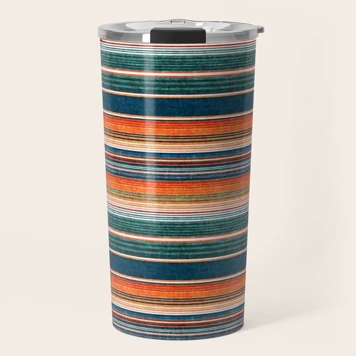Serape Southwest Stripe - Orange & Dark Teal Travel Mug