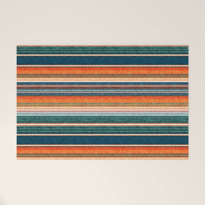 Serape Southwest Stripe - Orange & Dark Teal Welcome Mat