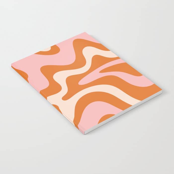 Liquid Swirl Retro Abstract Pattern In Orange Pink Cream Notebook