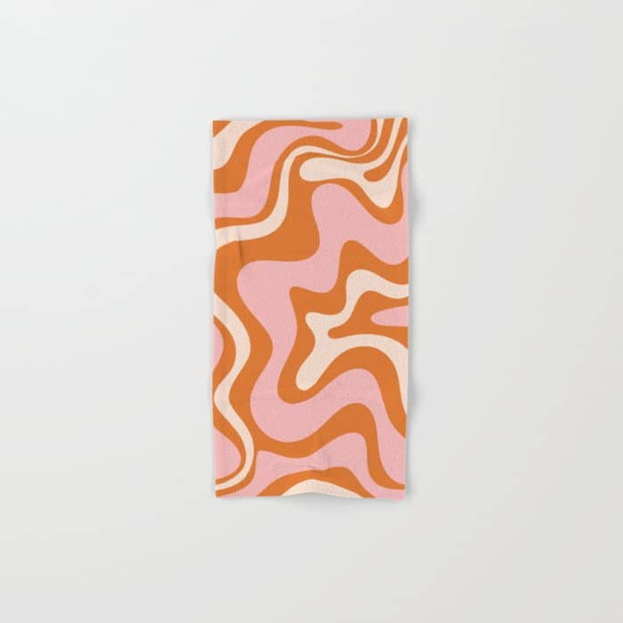 Liquid Swirl Retro Abstract Pattern In Orange Pink Cream Bath Towel