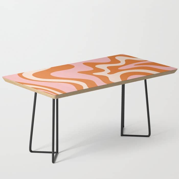 Liquid Swirl Retro Abstract Pattern In Orange Pink Cream Coffee Table