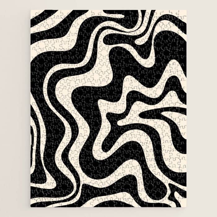Retro Liquid Swirl Abstract In Black And Almond Cream  Jigsaw Puzzle