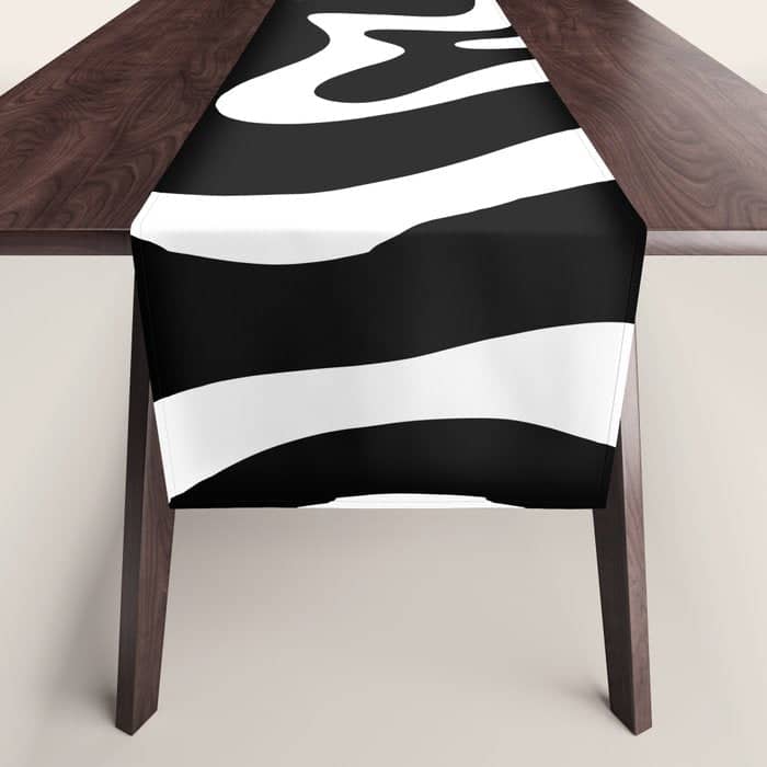 Liquid Swirl Abstract Pattern In Black And White Table Runner