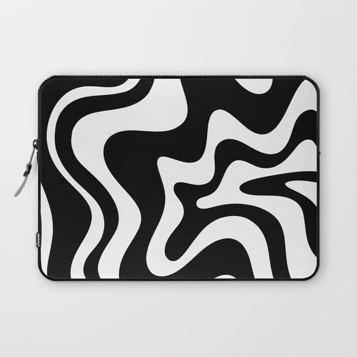 Liquid Swirl Abstract Pattern In Black And White Laptop Sleeve
