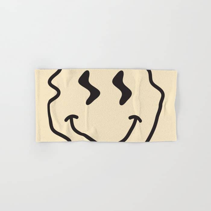 Wonky Smiley Face - Black And Cream Bath Towel