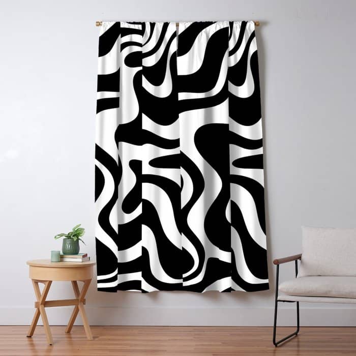 Liquid Swirl Abstract Pattern In Black And White Window Curtain