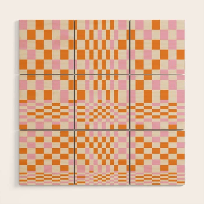 Happy Colorful Checkered Pattern  Wood Wall Art
