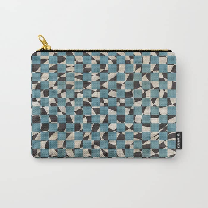 Abstract Checked Blue And Black Carry All Pouch