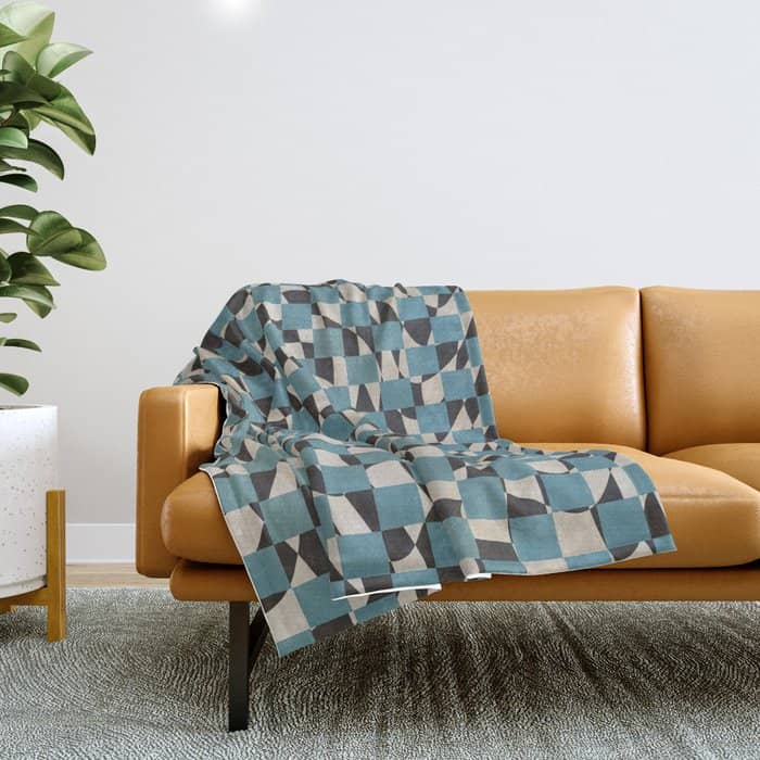 Abstract Checked Blue And Black Throw Blanket
