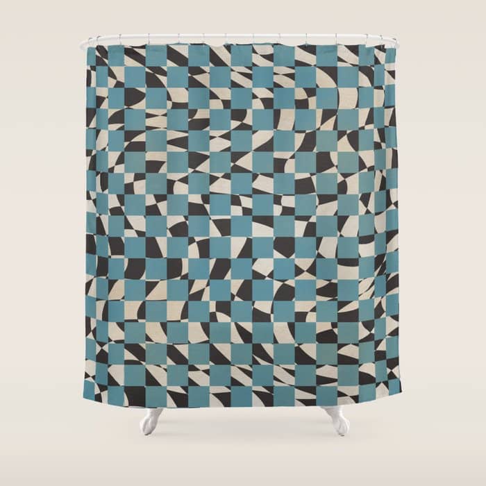 Abstract Checked Blue And Black Shower Curtain