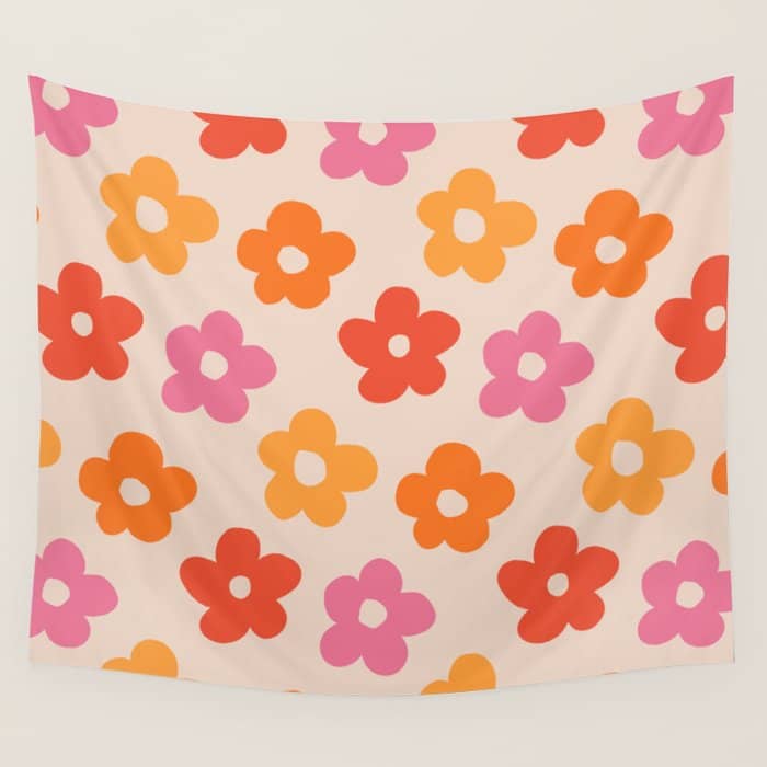 Retro 60s 70s Flowers Pattern #Pattern #Vintage Wall Tapestry
