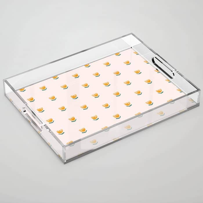 Abstract Yellow Tulip - Pink Background Acrylic Tray