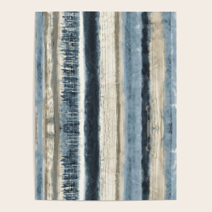 Distressed Blue And White Watercolor Stripe Poster