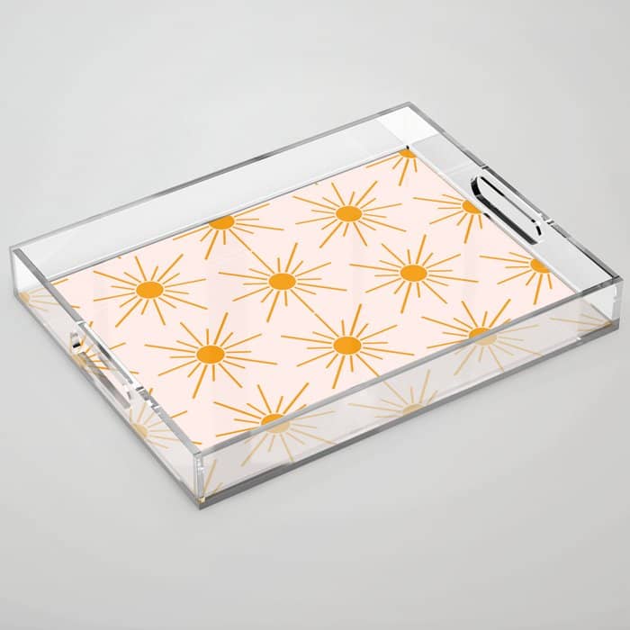 Sun Pattern On Pink Background Acrylic Tray