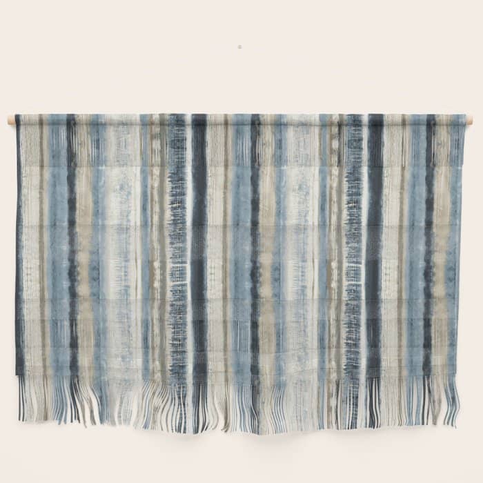 Distressed Blue And White Watercolor Stripe Wall Hanging