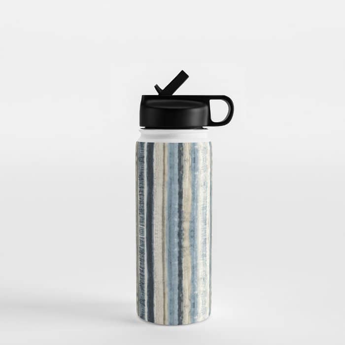 Distressed Blue And White Watercolor Stripe Water Bottle