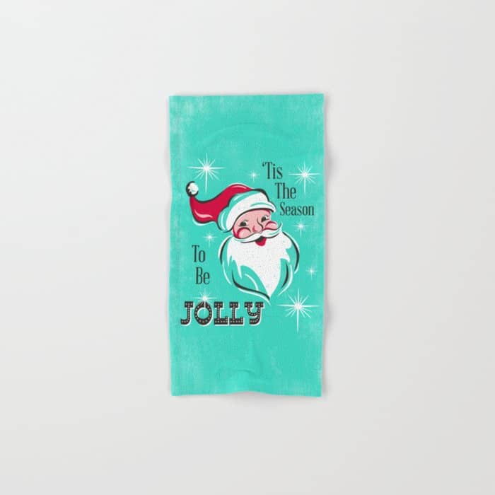 'Tis The Season - Retro Santa Aqua Colorful Bath Towel