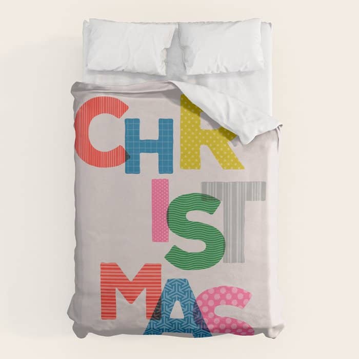 Christmas Colorful Typography Duvet Cover