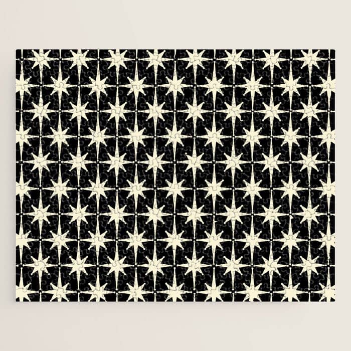 Midcentury Modern Atomic Age Starburst Pattern In Retro Cream And Black Jigsaw Puzzle