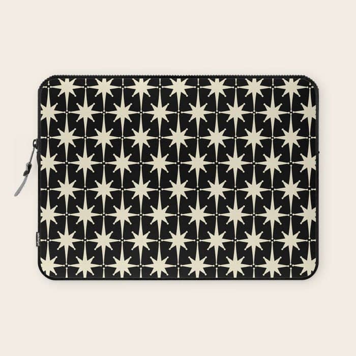 Midcentury Modern Atomic Age Starburst Pattern In Retro Cream And Black Laptop Sleeve