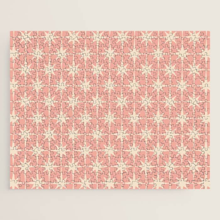 Atomic Age 1950s Retro Starburst Pattern In Cream And Blush Pink  Jigsaw Puzzle