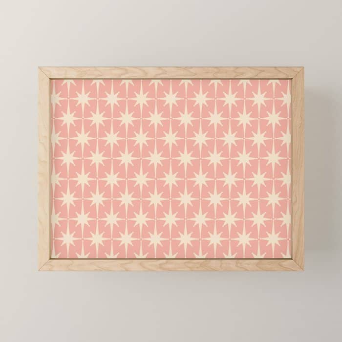 Atomic Age 1950s Retro Starburst Pattern In Cream And Blush Pink  Mini Art Print