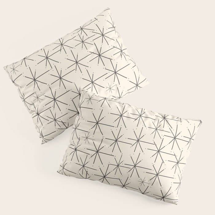 Stella - Atomic Age Mid Century Modern Starburst Pattern In Charcoal Gray And Almond Cream Pillow Sham