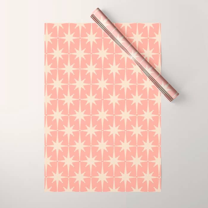 Atomic Age 1950s Retro Starburst Pattern In Cream And Blush Pink  Wrapping Paper