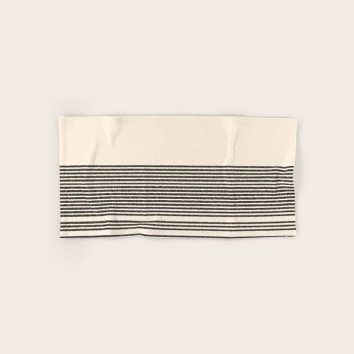 Organic Stripes - Minimalist Textured Line Pattern In Black And Almond Cream Bath Towel