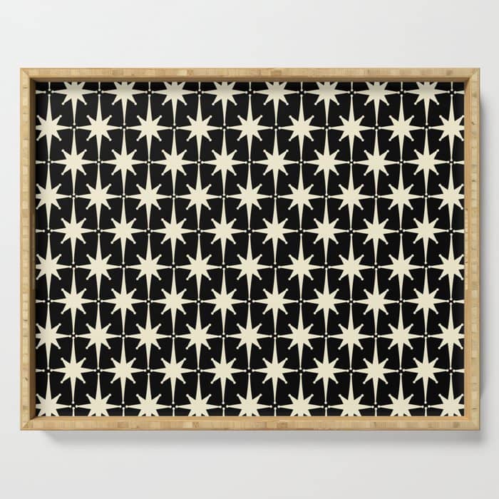 Midcentury Modern Atomic Age Starburst Pattern In Retro Cream And Black Serving Tray