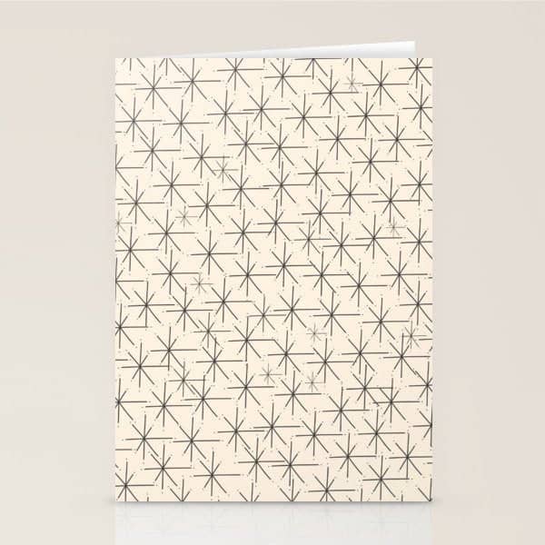 Stella - Atomic Age Mid Century Modern Starburst Pattern In Charcoal Gray And Almond Cream Stationery Card
