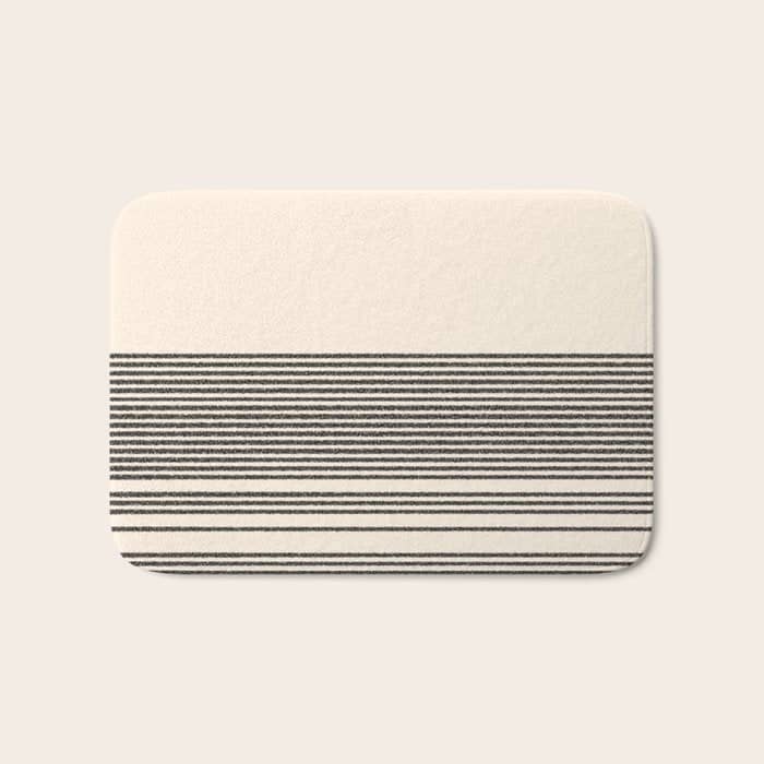 Organic Stripes - Minimalist Textured Line Pattern In Black And Almond Cream Bath Mat