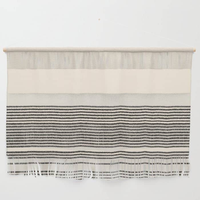 Organic Stripes - Minimalist Textured Line Pattern In Black And Almond Cream Wall Hanging