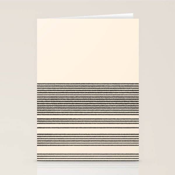 Organic Stripes - Minimalist Textured Line Pattern In Black And Almond Cream Stationery Card