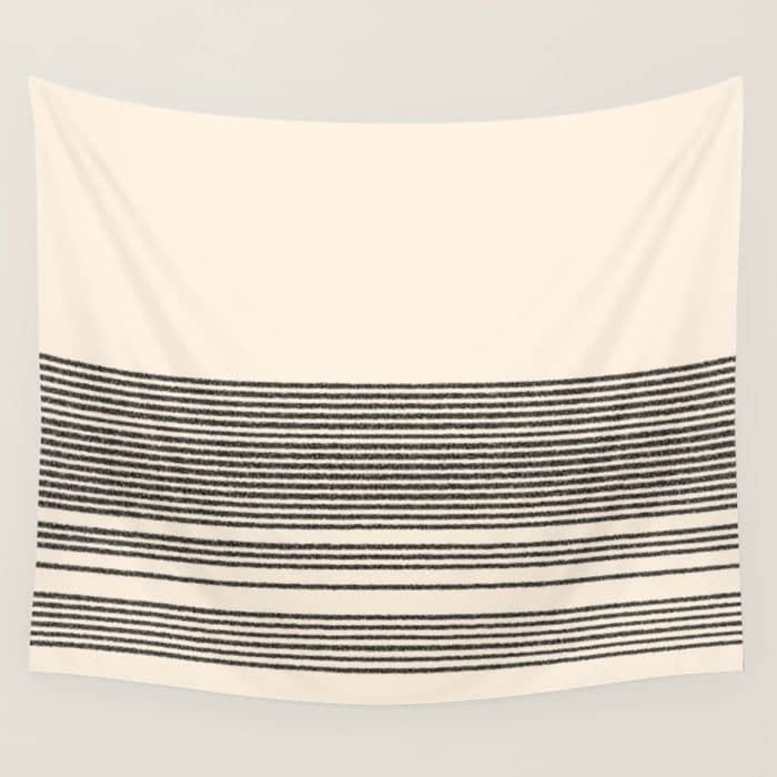 Organic Stripes - Minimalist Textured Line Pattern In Black And Almond Cream Wall Tapestry