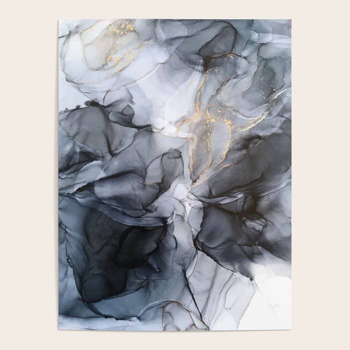 Calm But Dramatic Light Monochromatic Black & Grey Abstract Poster