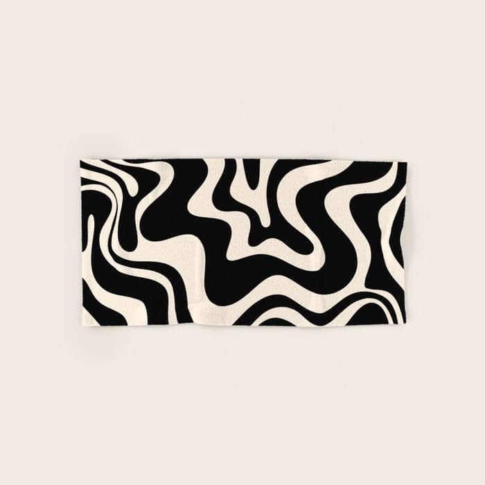 Retro Liquid Swirl Abstract Pattern 3 In Black And Almond Cream Bath Towel