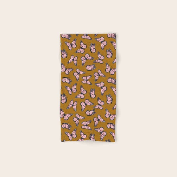 Monarch Butterflies - Pink On Ginger Bath Towel